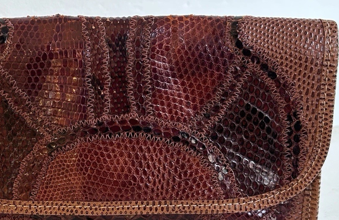 Vintage Carlos Falchi Python Lizard Patchwork Clu… - image 3