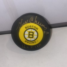 Gerry Cheevers Autographed Boston Bruins Hockey Puck INSCRIBED HOF 85 JSA COA