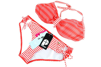 Protest Leone Women's Swimsuit UK14D Red Striped Stretch Bikini Two Piece Set