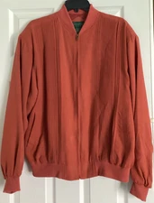 Vintage Scandia Woods Rust Colored Silk Zip-Up Jacket Pintuck Detailing Size M