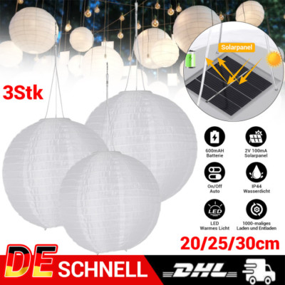 3x LED Solarleuchte Lampion weiß 30cm GartenBeleuchtung Garten Deko Partylatern