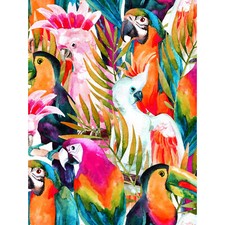 Tropical Bird Pattern Watercolour Large Wall Art Print 18X24 In