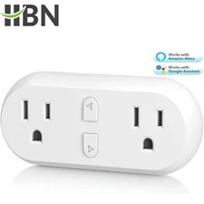 HBN WiFi Heavy Duty Dual Outlet Smart Plug Individual Control with Alexa&Google