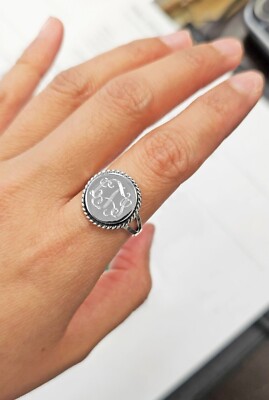 Sterling Silver Round Rope Ring, Monogram Round with Rope Edge Signet Ring