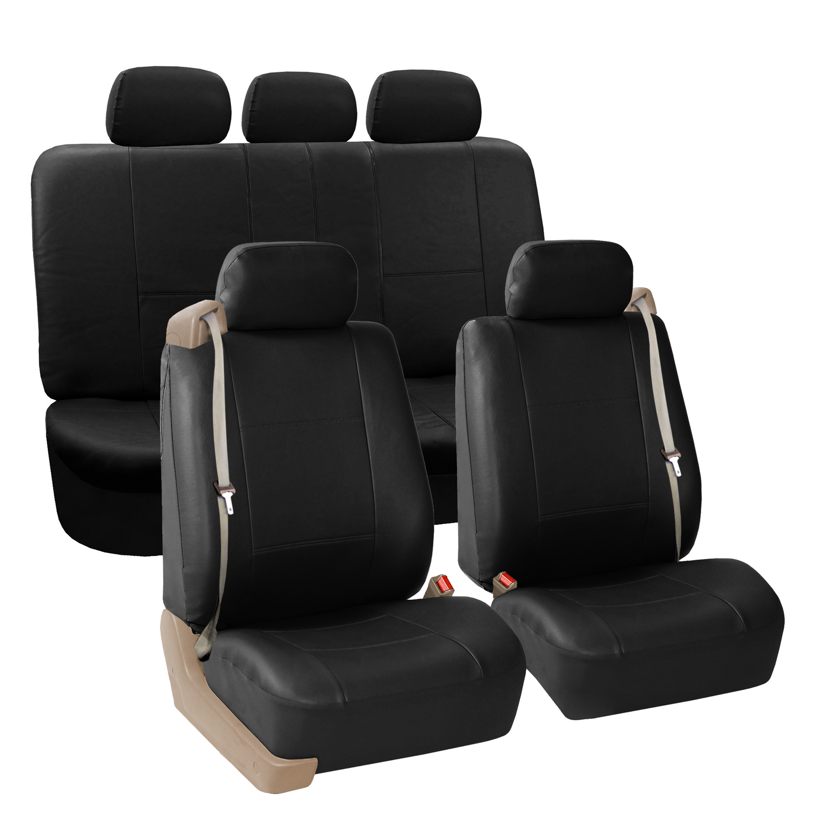 Seat Covers Set for Truck SUV VAN with Integrated Seatbelt Black