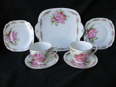 Windsor Vintage 50er Jahre rosa Lilly Blumen Bone China Tee für zwei, super Zustand