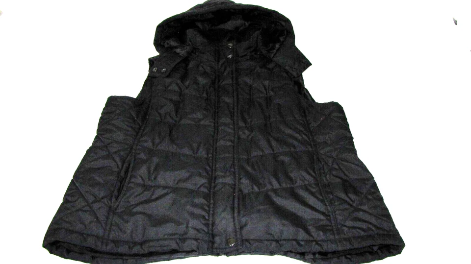 Chaleco túnica Van Heusen Puffer cremallera negro acolchado extraíble capucha para mujer XL Foto 2 de 4
