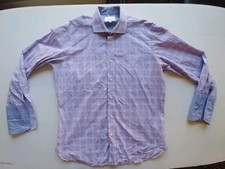 Ted Baker London Men Purple check Size 17 32-33 Button Down French Cuff EUC