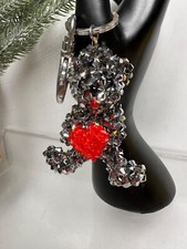 Crystal Teddy Bear Keychain With Red Heart Charm Valentines Day Black Bead Eyes