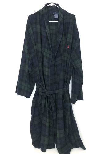 Polo Ralph Lauren Robe Mens Large Black Watch Plaid Cotton
