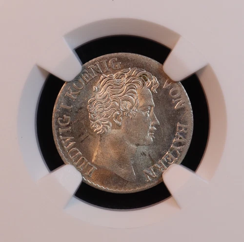 1835 Germany, Bavaria "Ludwig I" Silver 6 Kreuzer - NGC MS63 - Bright Luster!