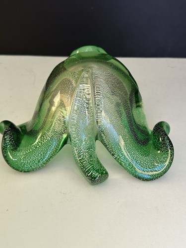 Murano Art Glass Bowl Kelly Green Shamrock Clover Silver Aventurine 1960’s Italy - Picture 7 of 24