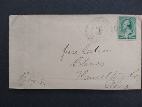 Pennsylvania: Town Hill 1888 #213 Cover, Blue Luzerne County Cancel