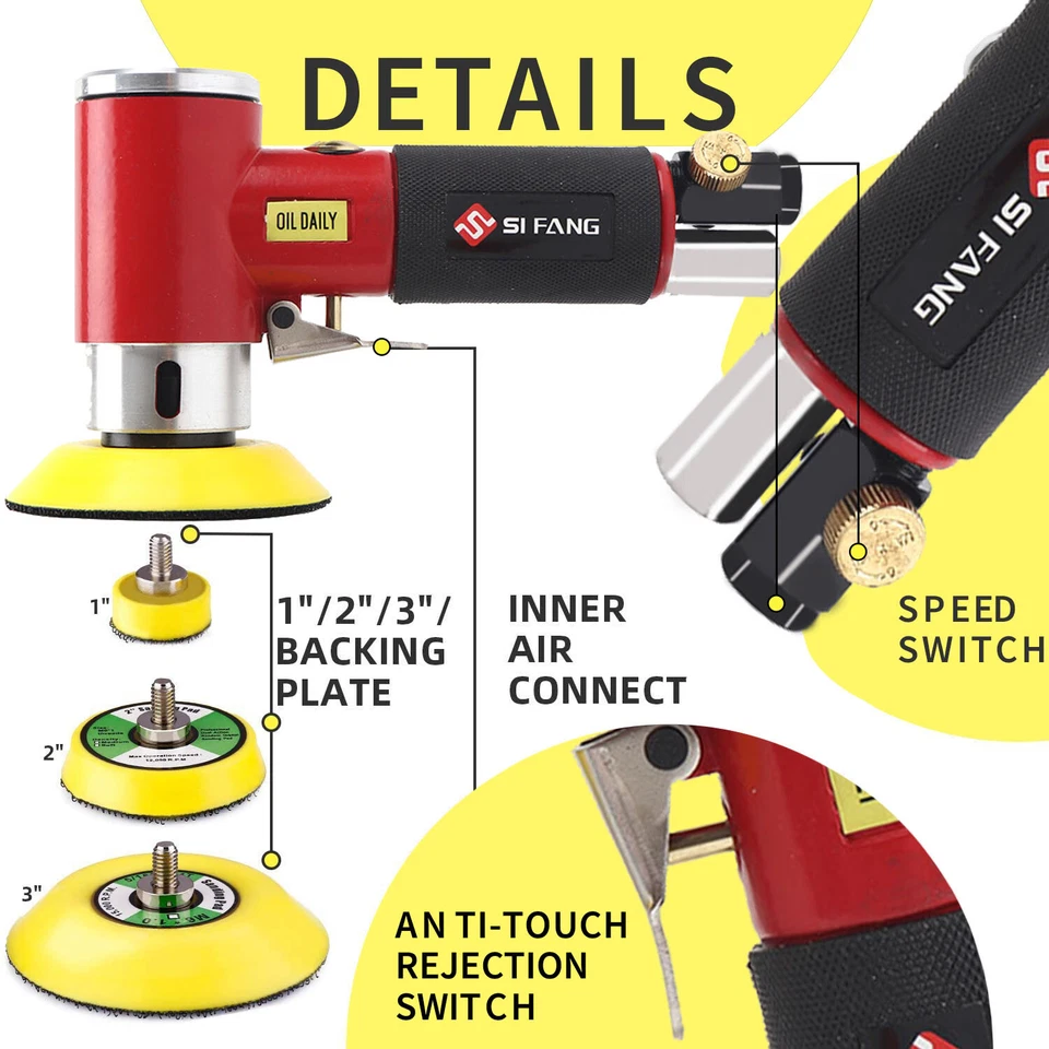 Mini DA Air Sander Polisher 1" 2" 3" Dual Action Random Orbital Buffer Car Body - Image 3 of 4