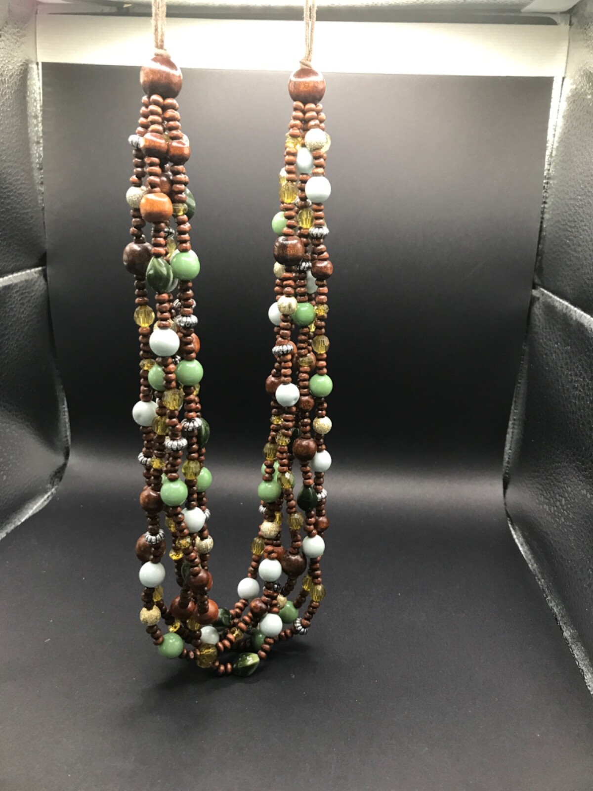 Beaded Six Stranded Necklace Multi Layer Wood Bea… - image 1