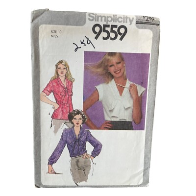 Simplicity Sewing Pattern 9559 Blouse Shirt Tunic Top Misses Size 10 UNCUT