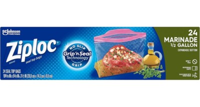 Ziploc Half Gallon Marinade Food Storage Bags 24 Count