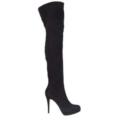 55975 auth GIANVITO ROSSI black suede leather CUISARD Over-Knee Boots Shoes 38