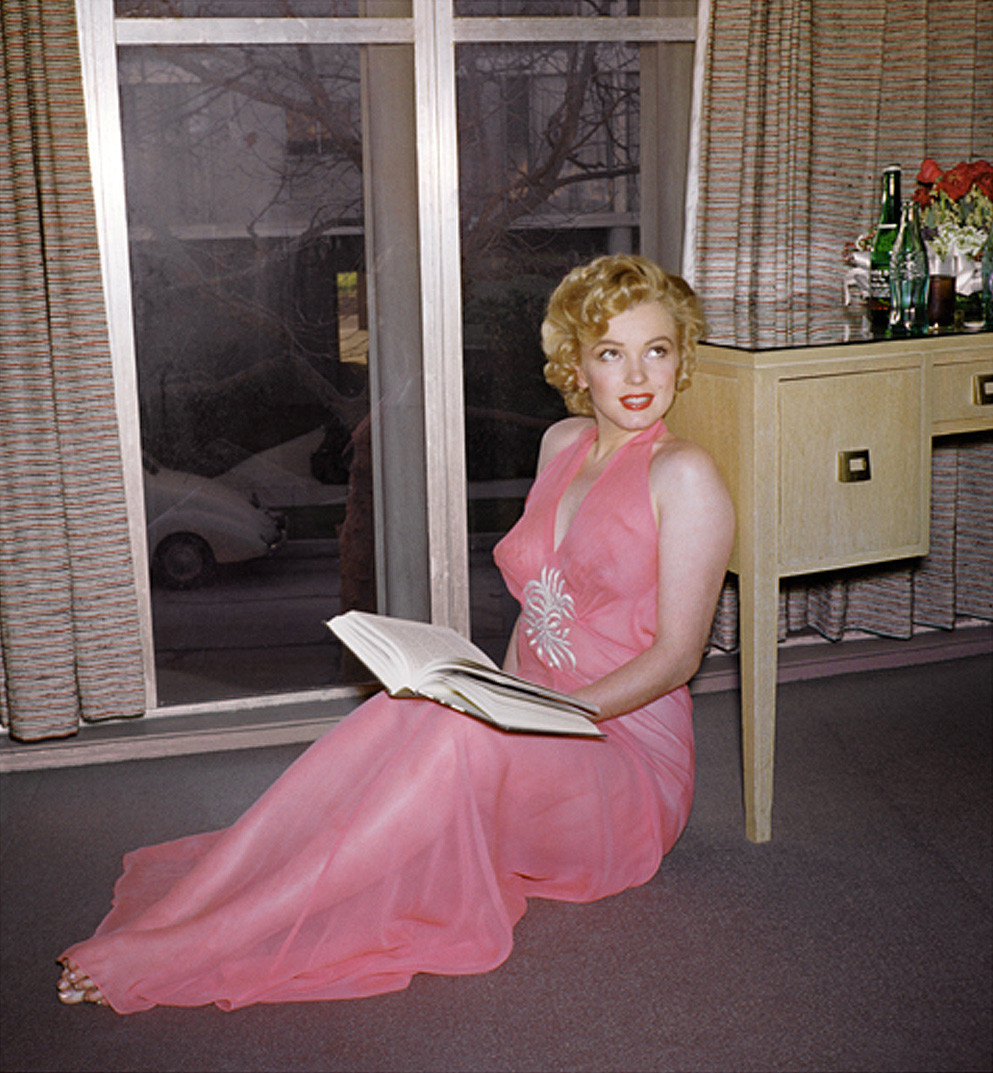 open lace back dress Marilyn Monroe in a Pink Dress | Beautiful Marilyn Monroe | Framed or  Unframed Print main image 0