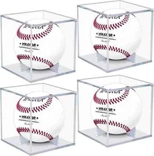 Baseball Display Case 4 Pack, UV Protected Acrylic Square Baseball Holder, Clear