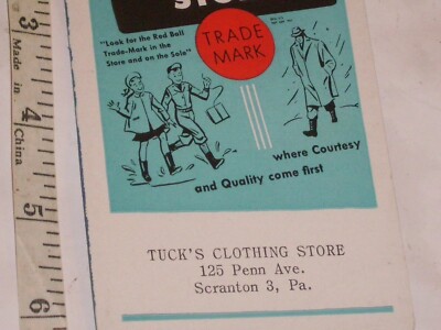 Vintage Tuck's Clothing Store ink blotter at 125 Penn. Ave. Scranton 3, Pa.