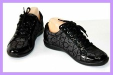 CALVIN KLEIN Sneakers Baskets Cuir Verni et Textile Imprimé T 36 TBE