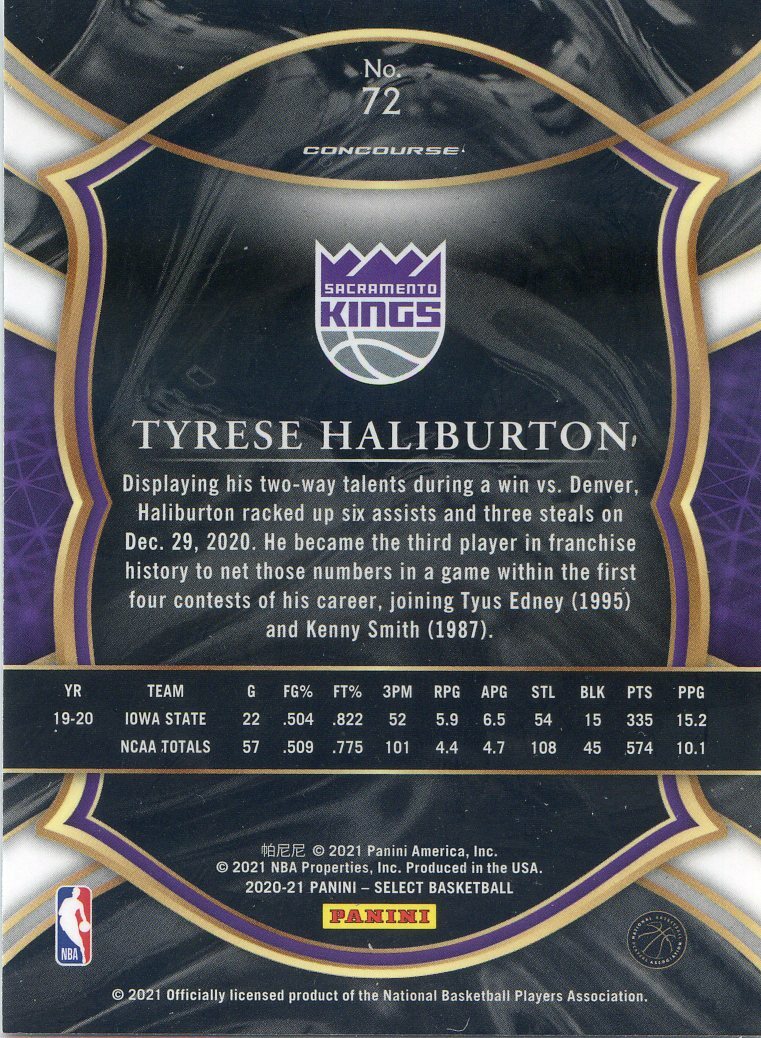 シングルカード 20-21 Crown e Tyrese Haliburton 2020-21 PANINI SELECT ROOKIE RC TYRESE HALIBURTON KINGS NO