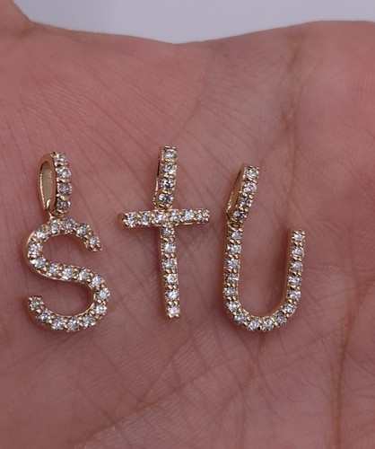 14Kt Gold Initial Letter 0.36 Ct Genuine Natural Diamond Pendant - Picture 7 of 12