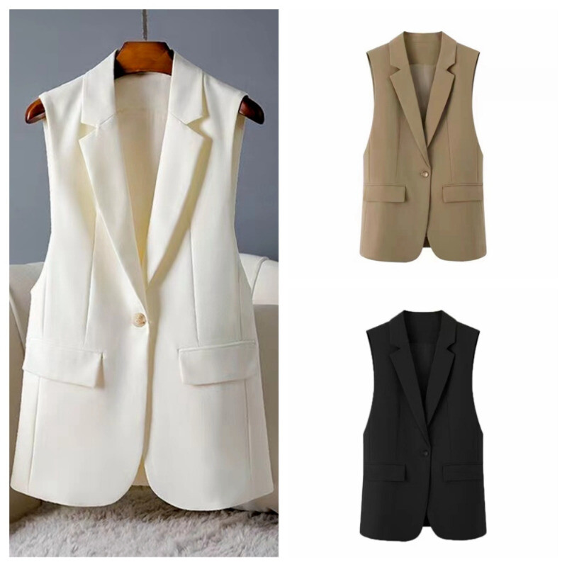 Women Midi Blazer Gilet Waistcoat Vest Tank Tops Coat Jacket