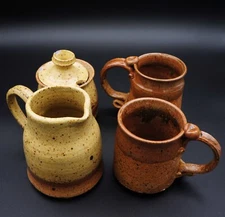 Custom Handmade Clay Pottery Set - Creamer Pot,  Sugar Container & Mugs Full Set