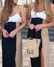 ONLY ONE! ❤️Zara Sleeveless Linen Color Block Midi Dress sz XS BLOGGERS FAV!