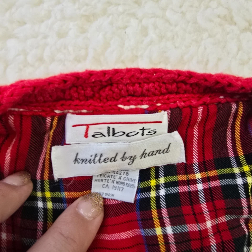 Cárdigan de Navidad mediano tejido a mano Talbots vintage suéter a cuadros abuela Foto 4 de 4