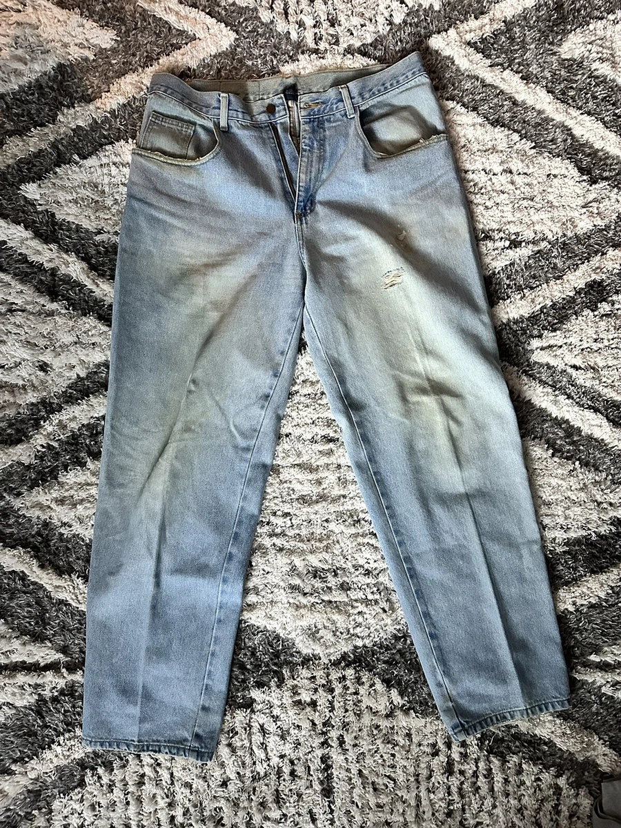 Vintage 90s Crown Jeans Super Baggy Denim Jeans 38x32 Made In USA Distressed