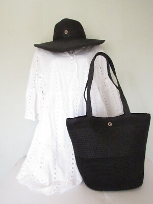 CALVIN KLEIN 2-Piece Set: Black Woven Sunhat & Beach Tote 13  display picture 3