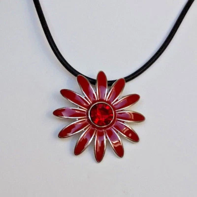 Kautschukkette Blumen Anhänger 3 cm silberfarben rot K 211 - Bild 1 von 4