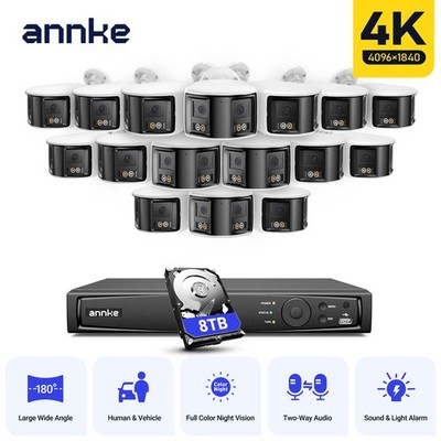 ANNKE 16CH NVR 4K POE 180° Dual Lens Color Security Camera System Two Way Audio