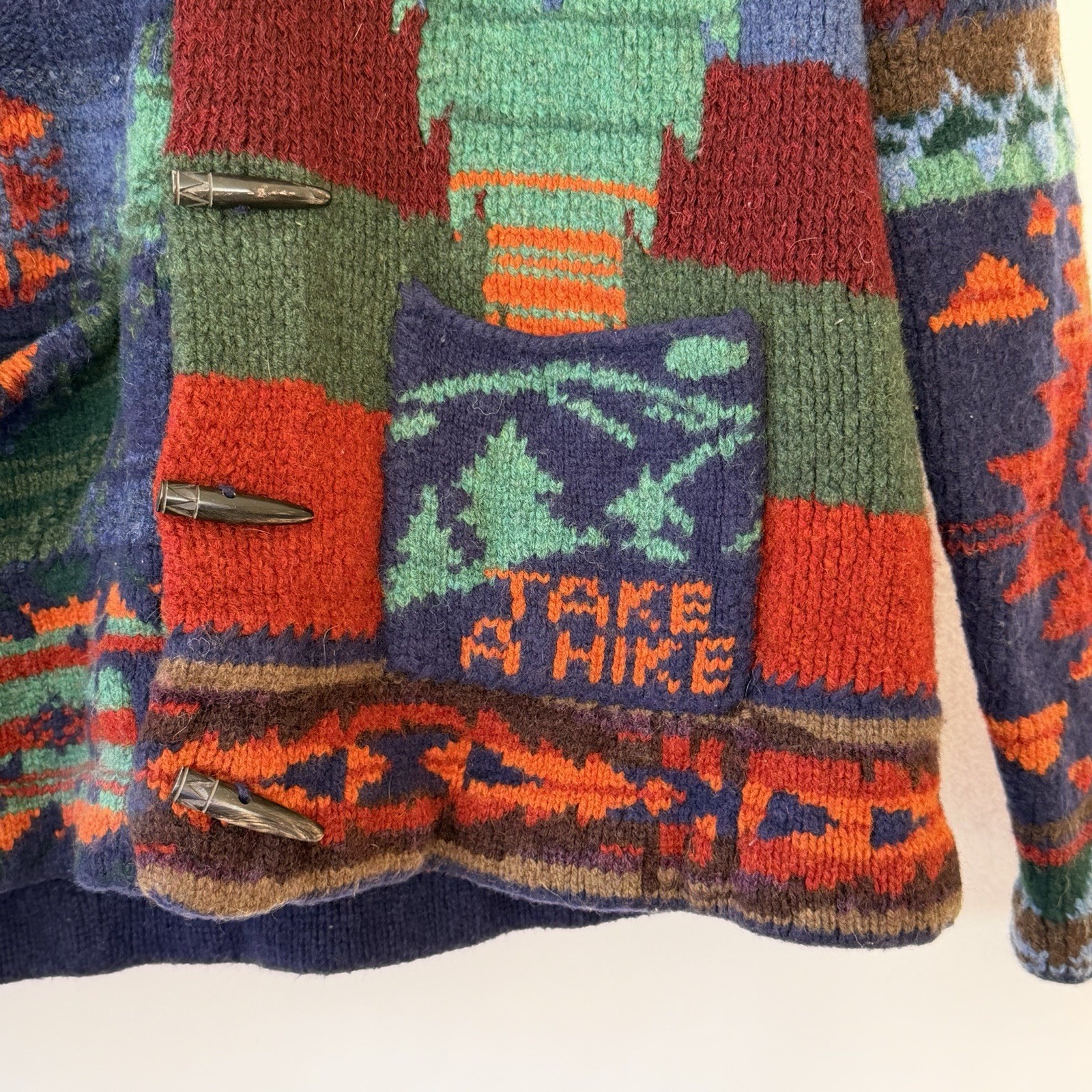 Polo Ralph Lauren Men's L Handknit Cardigan The Iconic Patchwork Wool RARE VTG image 9
