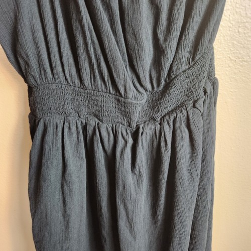 Aerie Womens |L| Black Crinkle Cotton Smocked Waist One Shoulder Dress - Picture 7 of 12