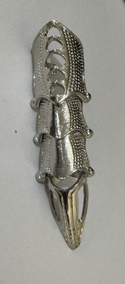 VTG Gothic Hinged Full Finger Armor Ring Silver Tone Textured Claw Punk Retro