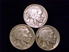1936-P, 1936-D and 1936-S Fine grade Buffalo Nickels. A (3) Three Coin Lot.