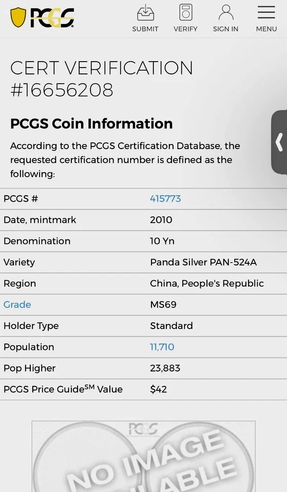 2010 SILVER PANDA MS69 Graded By PCGS - Image 3 of 3
