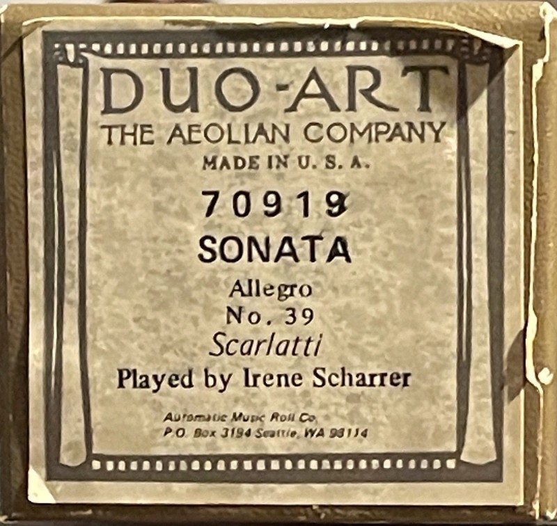 RECUT Duo-Art Roll No. 70919 Sonata Allegro No. 39 Scarlatti