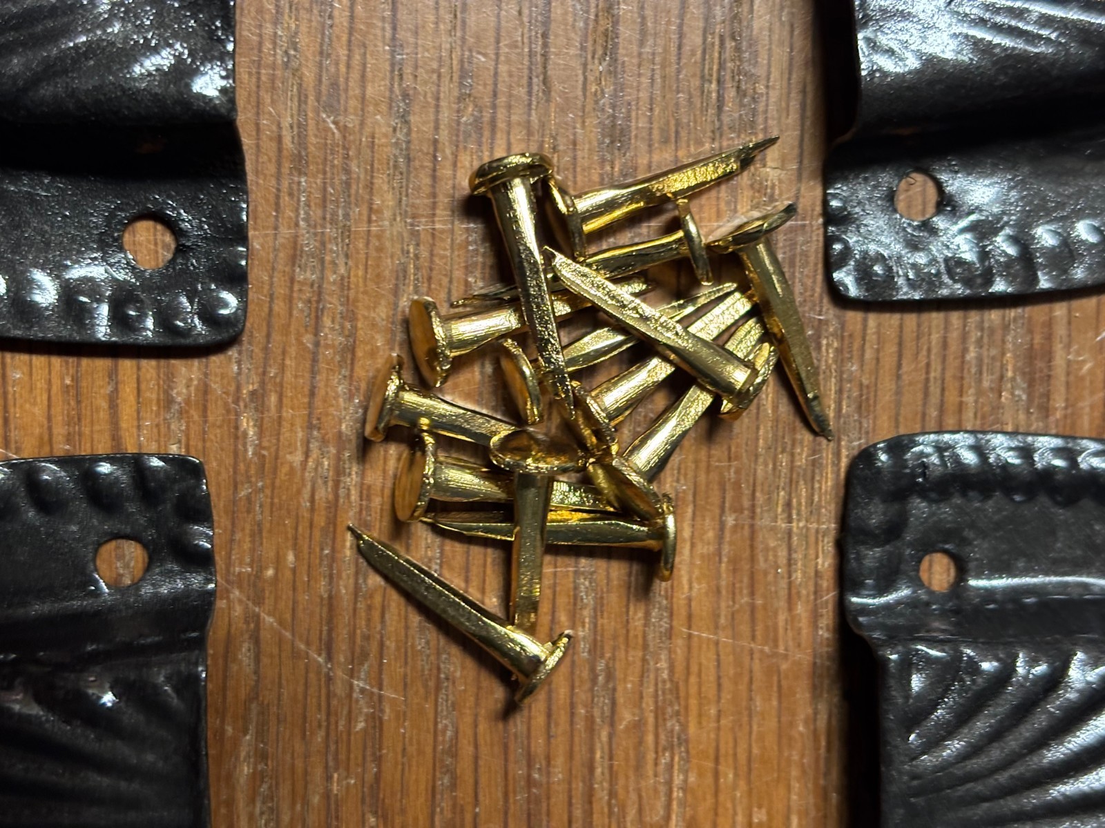 Trunk & Chest Hardware-4 Black original Leather Handle Steel Retainers & Tacks