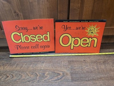 VINTAGE 1976 Mobil Station ''Open/Closed'' Glass-Mate II Signs - Pair