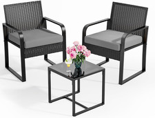 Salottino Da Esterno in Rattan, Set Giardino 3 Pezzi Con 2 Poltrone Imbottite + 