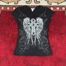 Vintage 90s California Girlz Grunge Biker Cross Angel T Shirt Size S Made In USA