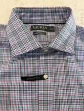 Polo Ralph Lauren Long Sleeve Button Down Shirt. Blue Plaid, No-Iron 17.5x34 New