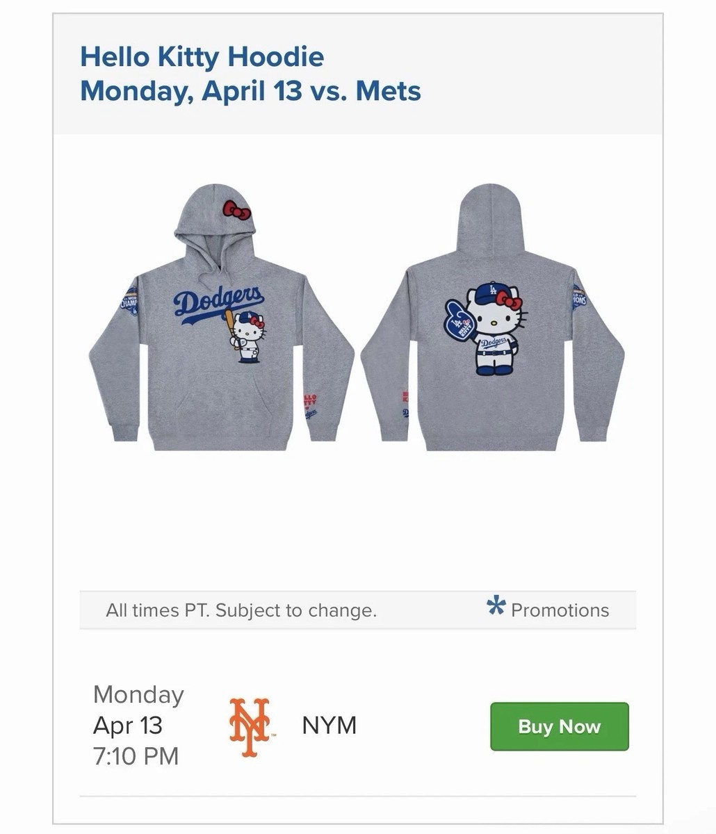 Dodgers Hello Kitty Hoodie Dodgers Jersey SGA 4/13/2026 SIZE