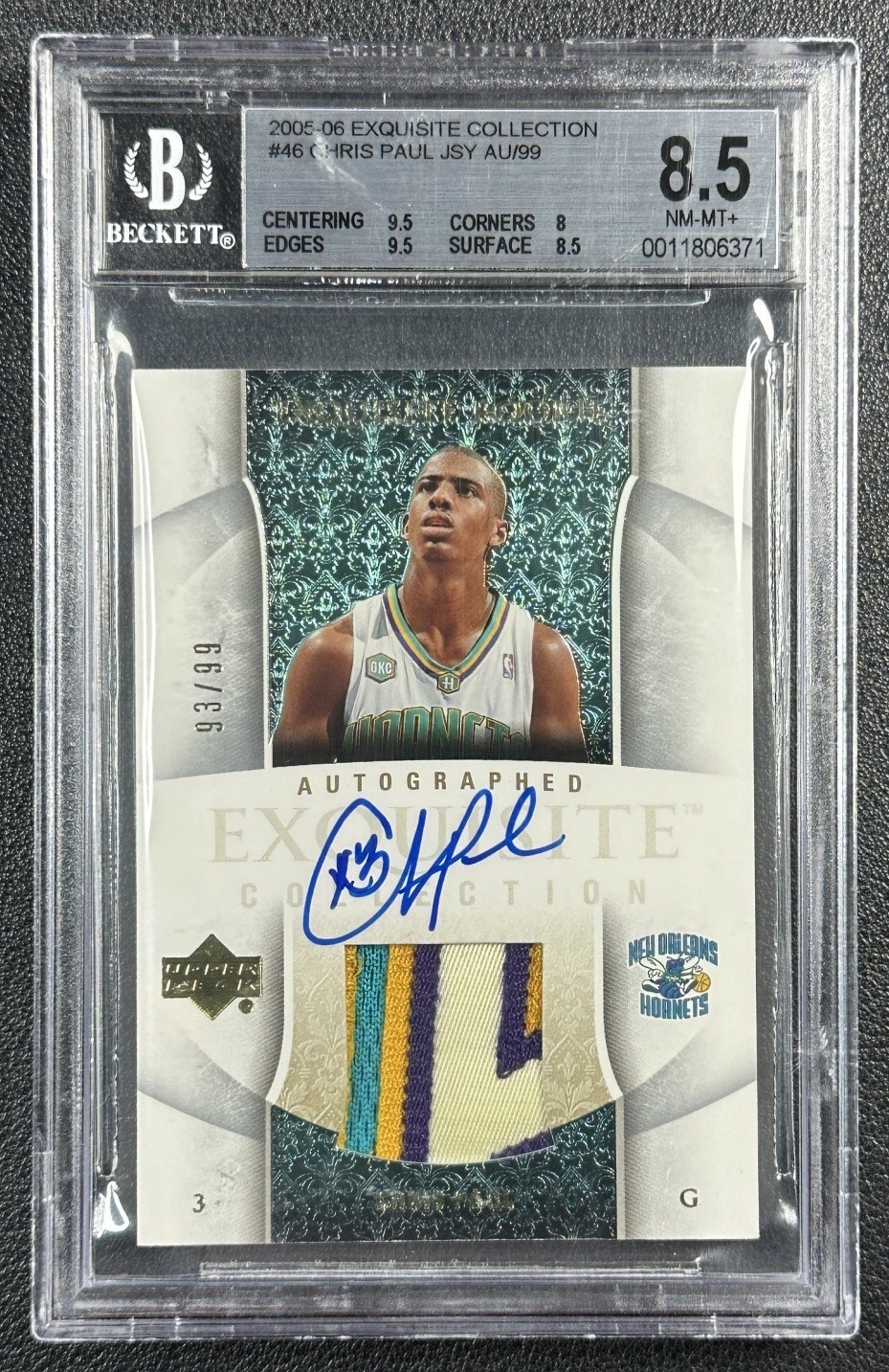 CHRIS PAUL BGS 8.5 2005-06 UD EXQUISITE COLL #46 ROOKIE PATCH AUTO RC RPA 93/99