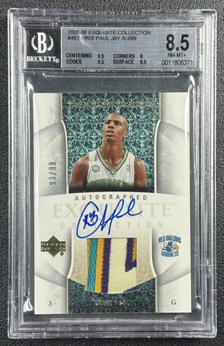 CHRIS PAUL BGS 8.5 2005-06 UD EXQUISITE COLL #46 ROOKIE PATCH AUTO RC RPA 93/99